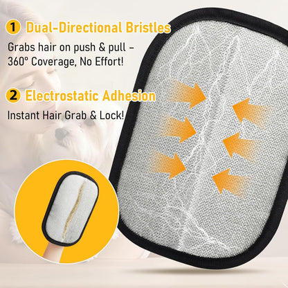 2 Pack Electrostatic Pet Hair Removal Gloves, the Magic Brush Pet Hair Remover Glove for Cats & Dogs, Massage Grooming & Hair Remover, Reusable Hair Removal Tool for Couch, Carpet, Car Seat & Clothing