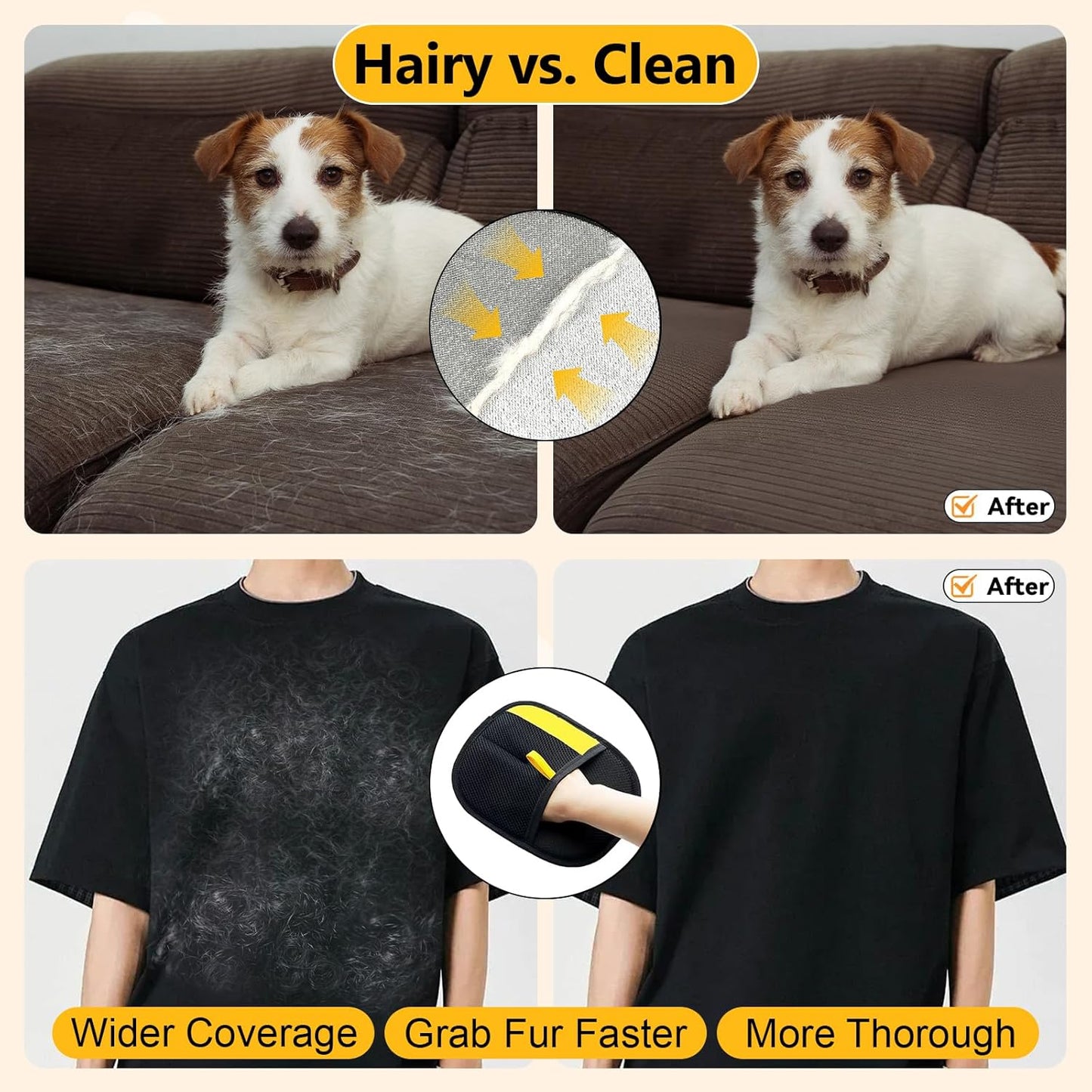 2 Pack Electrostatic Pet Hair Removal Gloves, the Magic Brush Pet Hair Remover Glove for Cats & Dogs, Massage Grooming & Hair Remover, Reusable Hair Removal Tool for Couch, Carpet, Car Seat & Clothing