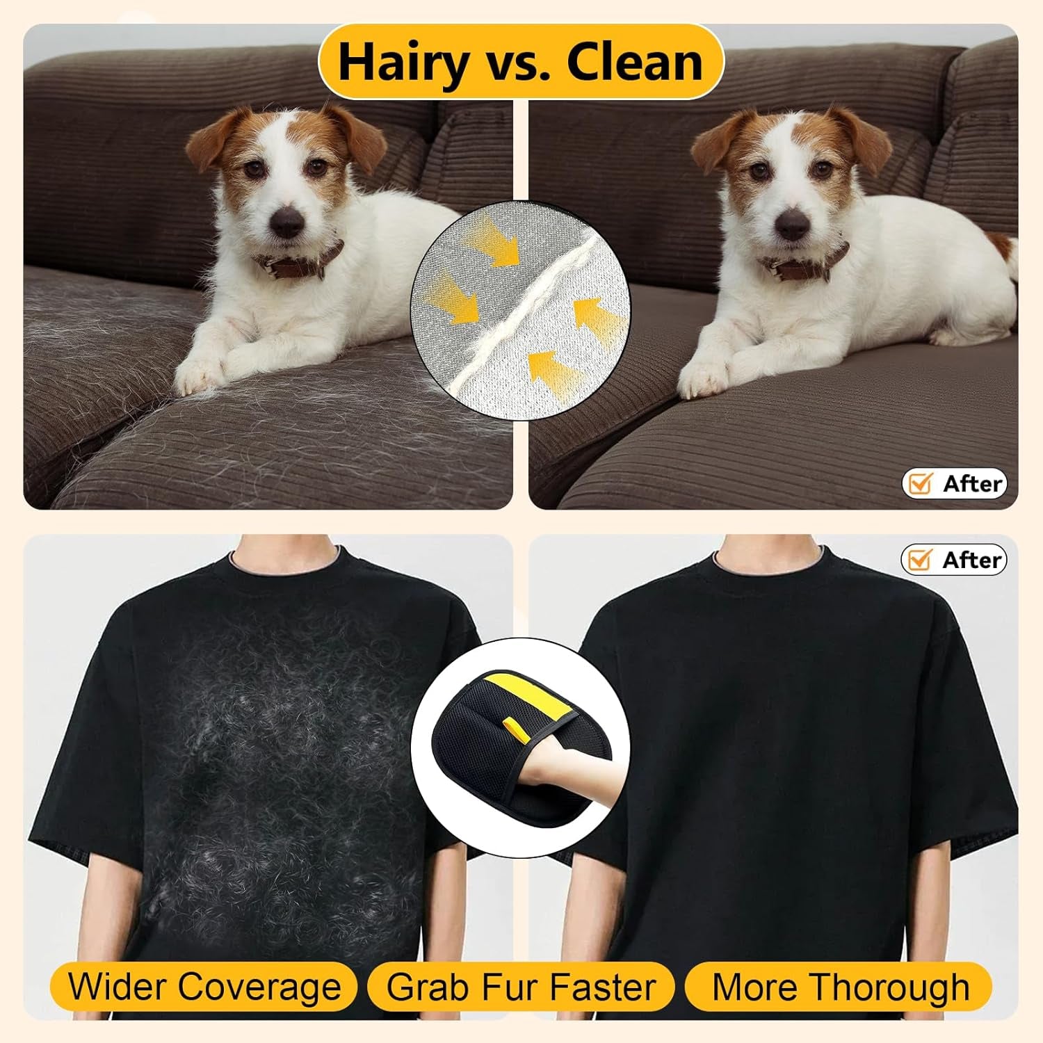 2 Pack Electrostatic Pet Hair Removal Gloves, the Magic Brush Pet Hair Remover Glove for Cats & Dogs, Massage Grooming & Hair Remover, Reusable Hair Removal Tool for Couch, Carpet, Car Seat & Clothing
