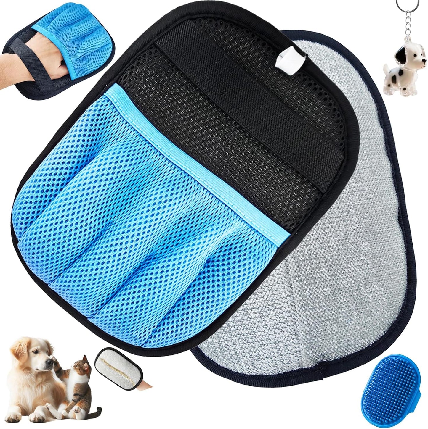 Blue Pet Hair Removal Glove for Dogs & Cats,The Magic Brush Pet Hair Remover,Five-Finger Electrostatic Pet Hair Gloves for Furniture,Car,Couch,Carpet,Essential Pet Supplies