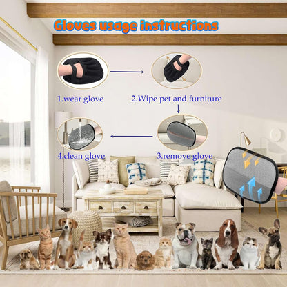 Blue Pet Hair Removal Glove for Dogs & Cats,The Magic Brush Pet Hair Remover,Five-Finger Electrostatic Pet Hair Gloves for Furniture,Car,Couch,Carpet,Essential Pet Supplies