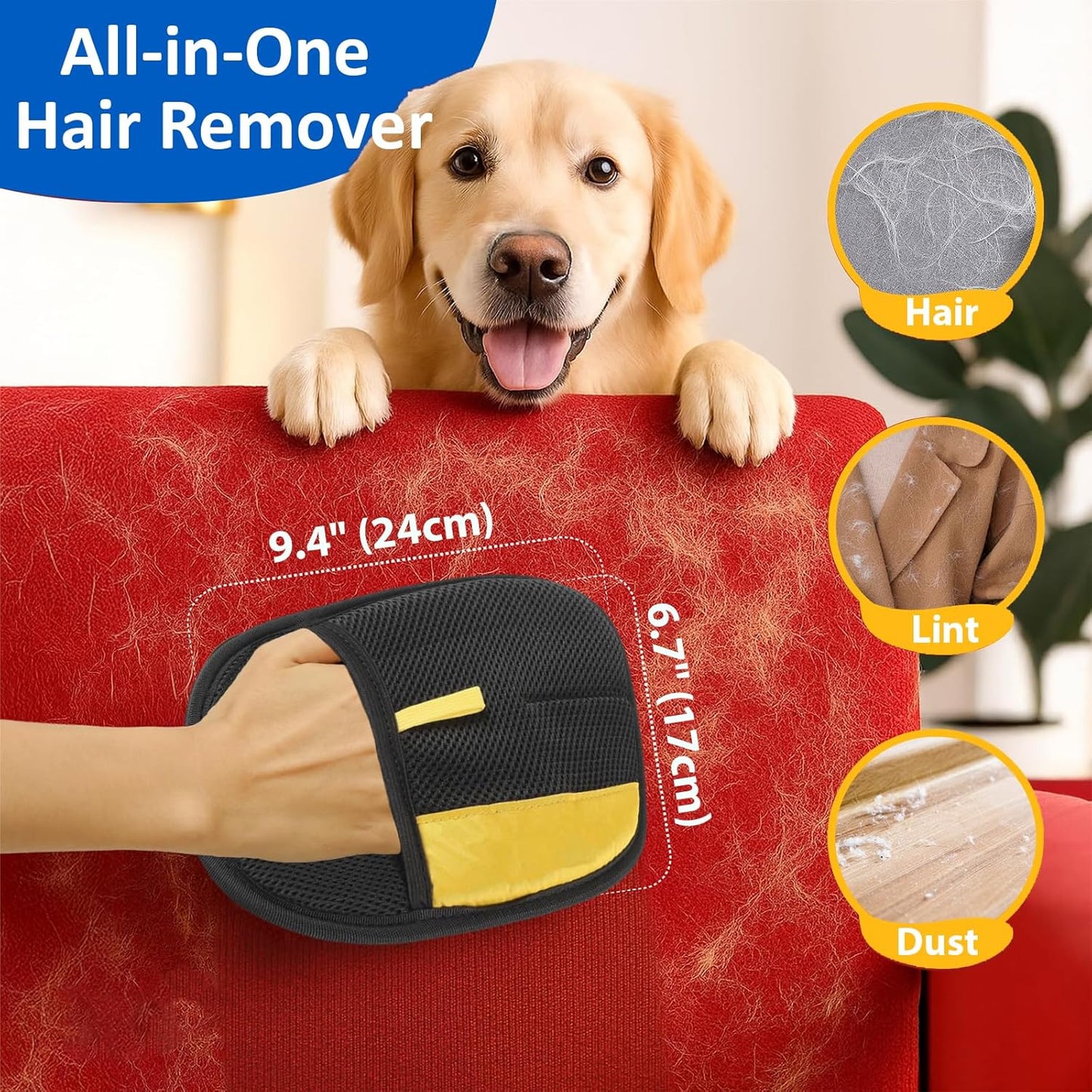 2 Pack Electrostatic Pet Hair Removal Gloves, the Magic Brush Pet Hair Remover Glove for Cats & Dogs, Massage Grooming & Hair Remover, Reusable Hair Removal Tool for Couch, Carpet, Car Seat & Clothing