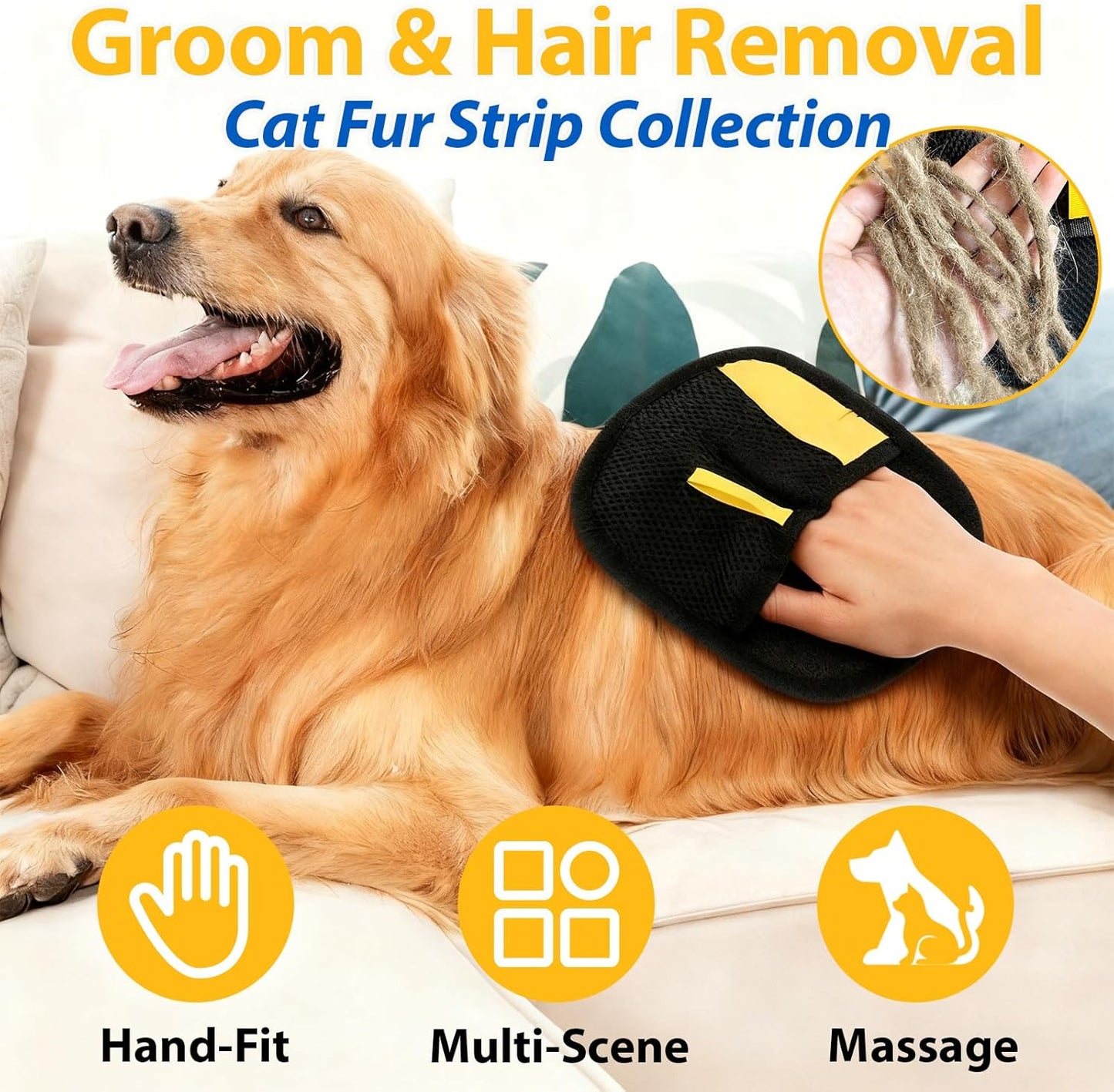 2 Pack Electrostatic Pet Hair Removal Gloves, the Magic Brush Pet Hair Remover Glove for Cats & Dogs, Massage Grooming & Hair Remover, Reusable Hair Removal Tool for Couch, Carpet, Car Seat & Clothing